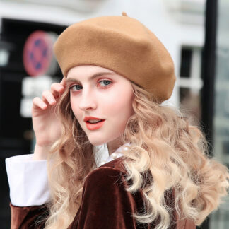Khaki Wool Beret Hat Women