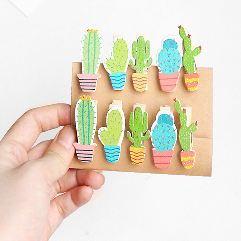 10pcs Cactus Wooden Photo Clip With Rope Paper - Image 2