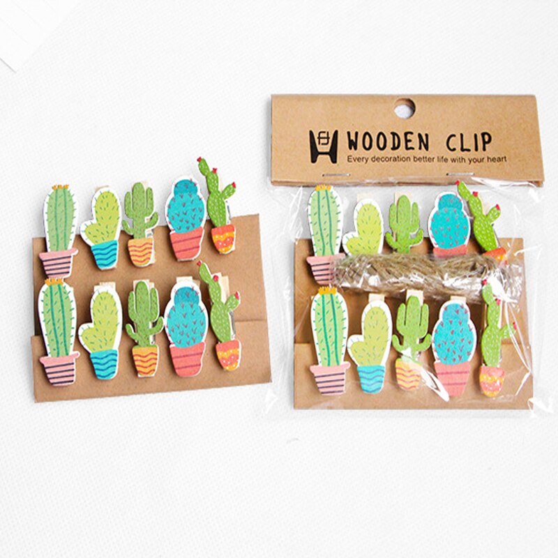 10pcs Cactus Wooden Photo Clip With Rope Paper - Image 3
