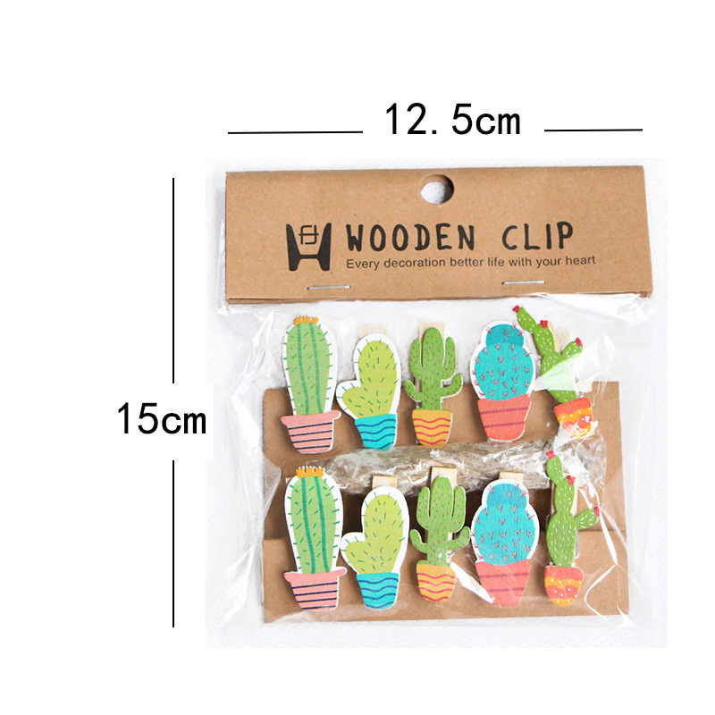 10pcs Cactus Wooden Photo Clip With Rope Paper - Image 4