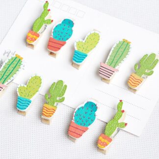 10pcs Cactus Wooden Photo Clip With Rope Paper