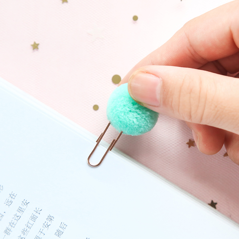 12 pcs Cute Pompon Ball Metal Clips Bookmark - Image 3