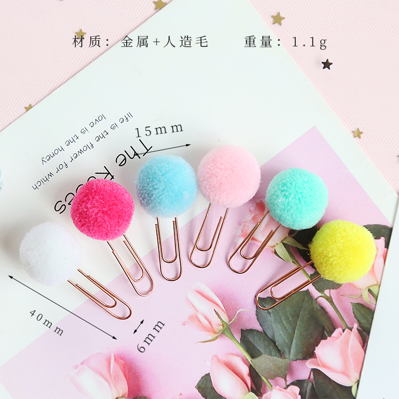 12 pcs Cute Pompon Ball Metal Clips Bookmark - Image 4