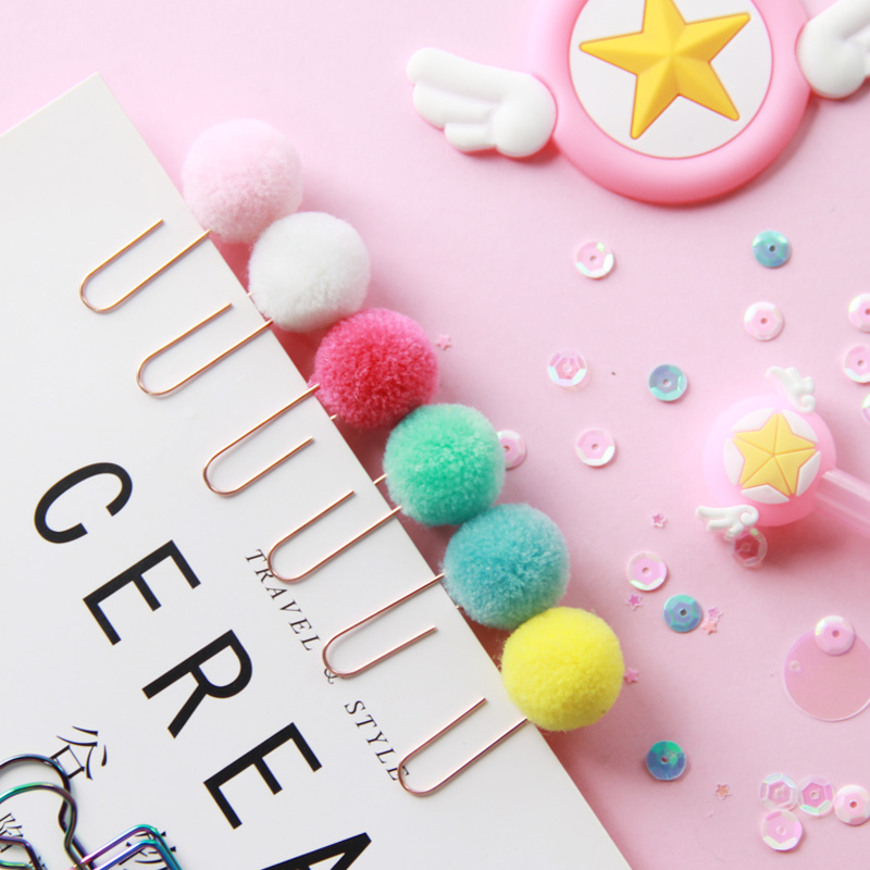 12 pcs Cute Pompon Ball Metal Clips Bookmark