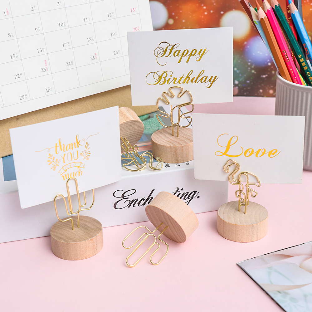 1PC Creative Round/Square Shape Wooden Base Photo Clip - Image 2