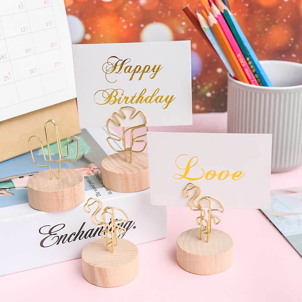 1PC Creative Round/Square Shape Wooden Base Photo Clip - Image 3