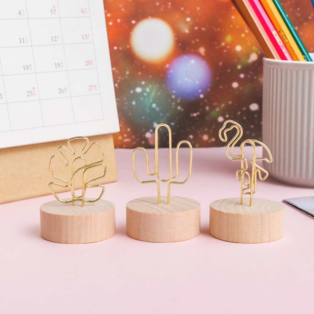 1PC Creative Round/Square Shape Wooden Base Photo Clip - Image 4