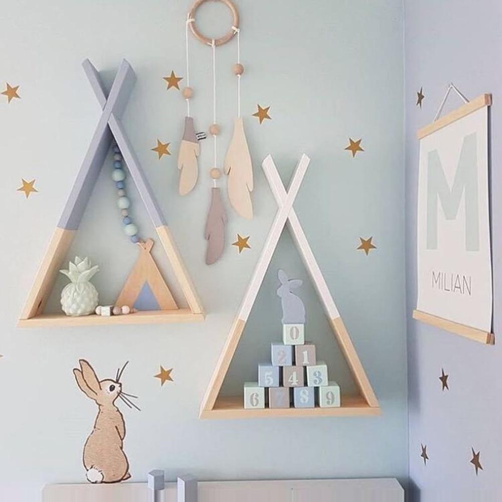 1Pc Wooden Triangle Storage Holder Rack Room Decor