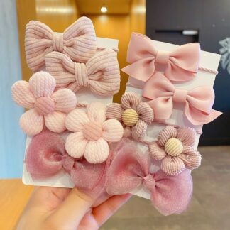 1Set Big Bow Flower Elastic Hairbands