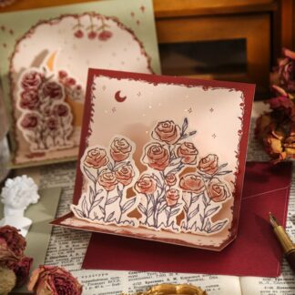 Set of 3D Greeting Card Rose Epic Retro Illustration Card
