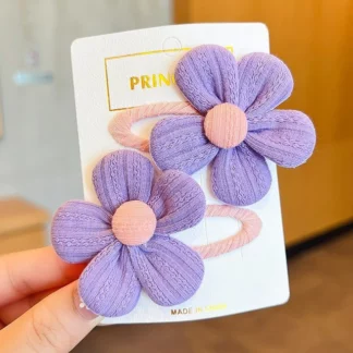 Children's Cute Fabric Flower Pair Clip Hair Purple