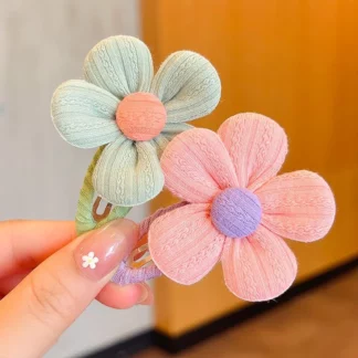 Children's Cute Fabric Flower Pair Clip Hair Pink-Green