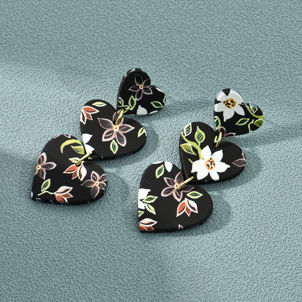 Long Pendants Earrings Ceramic Clay Texture Print