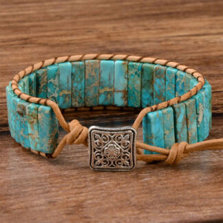 Natural Gem Leather Beaded Adjustable Bracelet