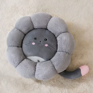 Pet Mat Bed Sun Flower Shape Round Nest, Gray