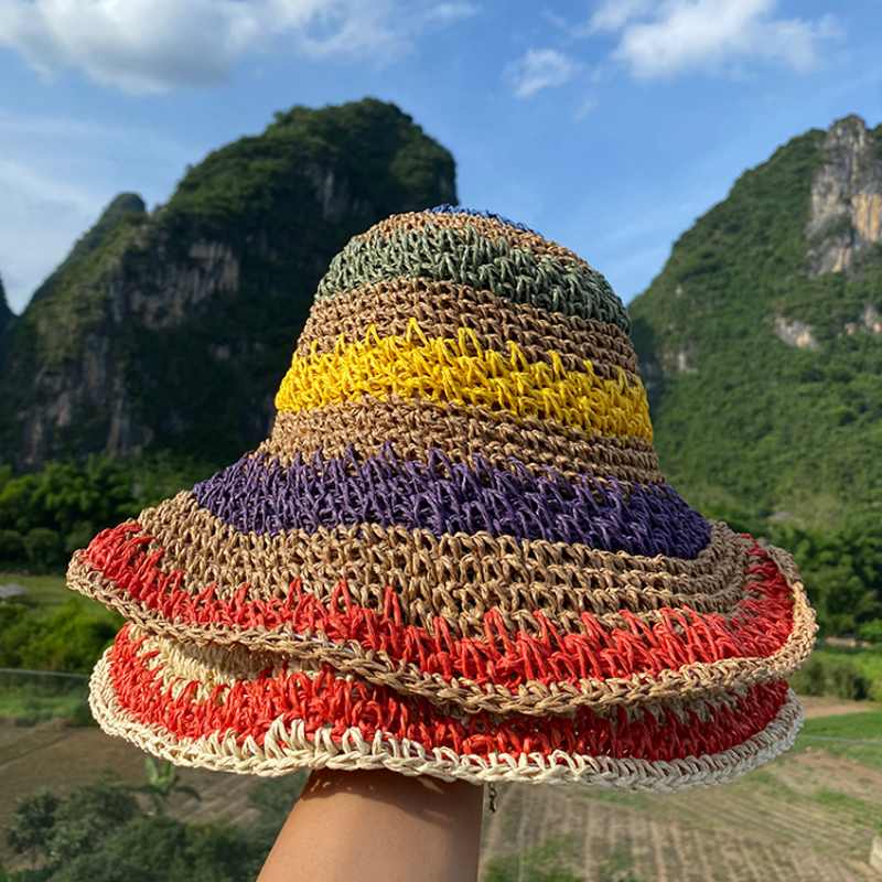 Ladies Rainbow Striped Hand Crochet Bucket Hat - Image 4