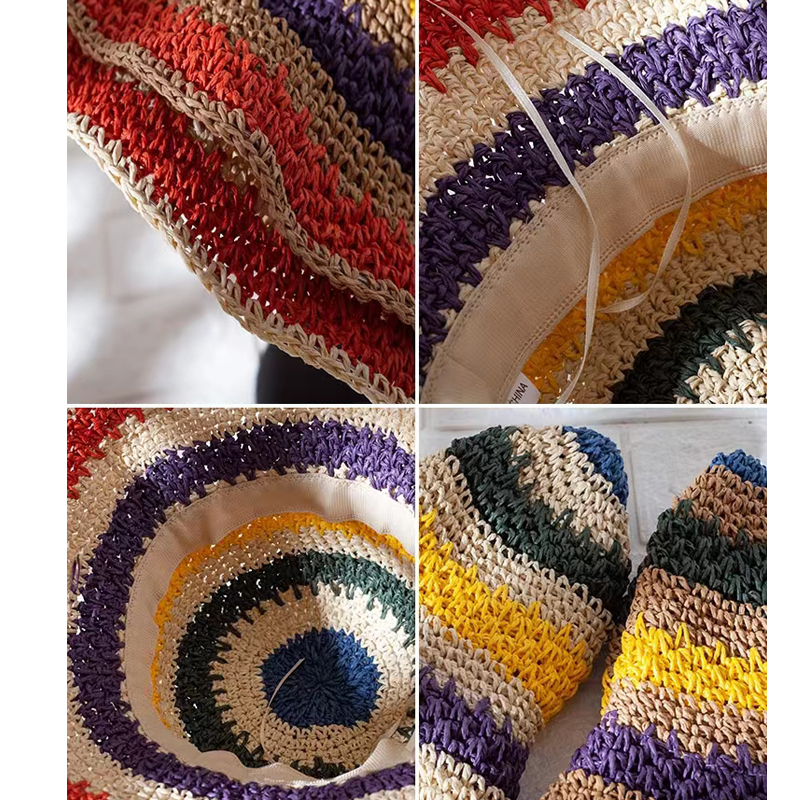 Ladies Rainbow Striped Hand Crochet Bucket Hat - Image 6