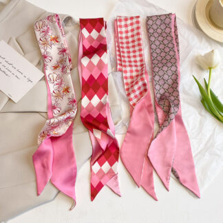 New Fashion Print Pink Skinny Bag Ribbon Scarf