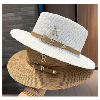 New Metal R Letter Buckle Straw Vintage Hat