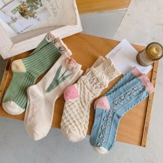 Tulip Series Women Medium Hose Kawaii Cotton Socks