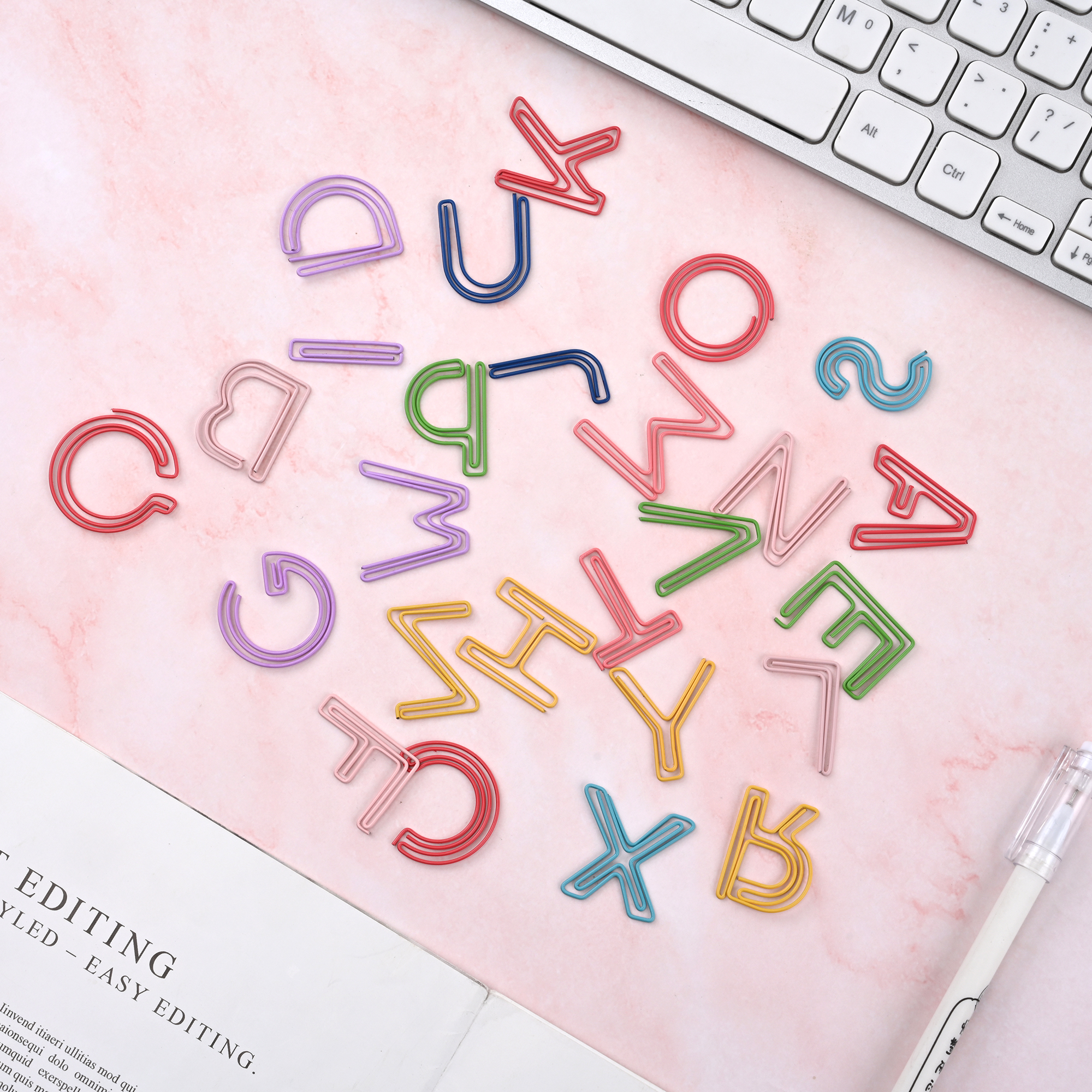 26PCS Cute Metal Alphabet Paper Clips Stationery Set
