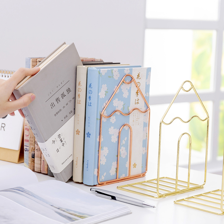 Geometric Small House Metal Book Ends
