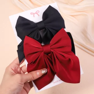 Women Girls Sweet Solid Bowknot Hair Clips Set 2