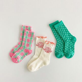 3 Pairs Sunshine Wave Point Plaid Mid-Tube Socks