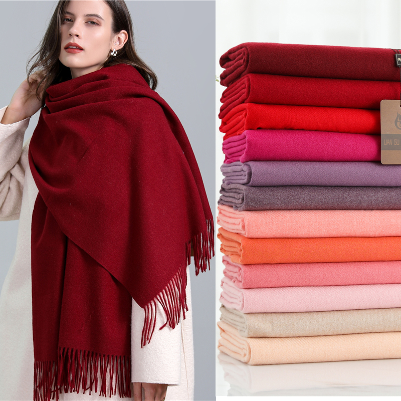 Solid Thick Cashmere Scarf with Tassel Scarves - Image 2