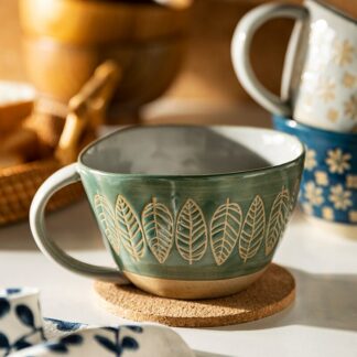 320ml Japanese Vintage Ceramic Handgrip Mug, Green