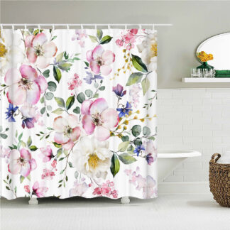 3D Colorful Flowers Leaves Bath Curtains