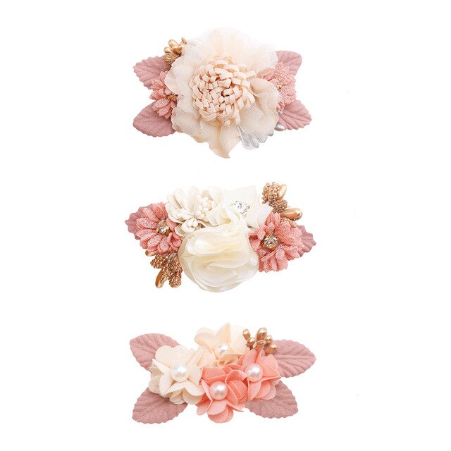 3Pcs Baby Girls Head-wear Princess Pink Flower Hairpin