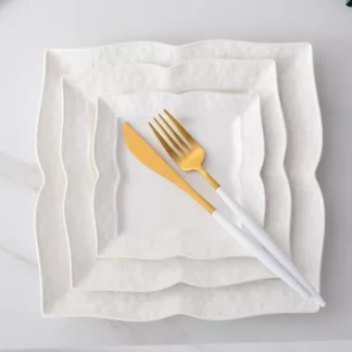 3 Pcs Plain White Porcelain Kitchen Plates Sets, Ceramic