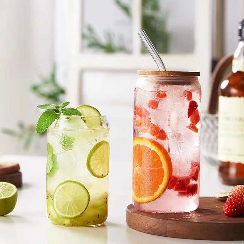 540ml Glass Cup With Lid and Straw Transparent - Image 3