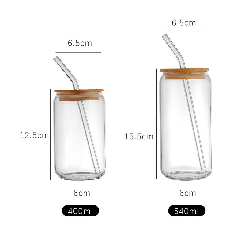 540ml Glass Cup With Lid and Straw Transparent - Image 5