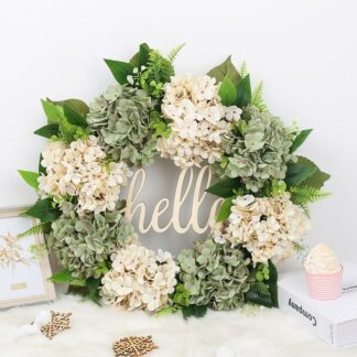 Green Hydrangea Artificial Wreath
