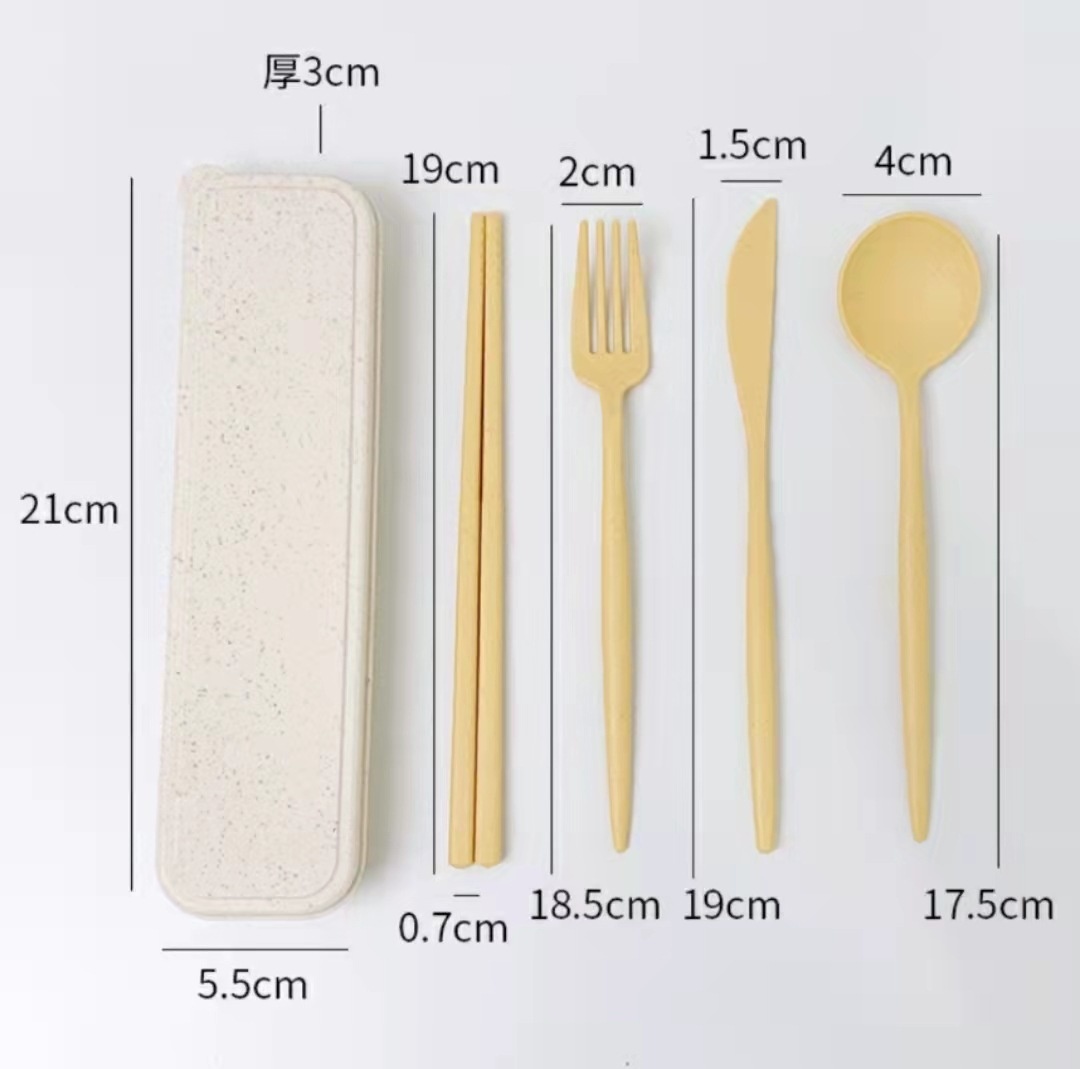 4PCS/Set Cutlery Wheat Straw Spoon Fork Chopsticks With Box - Image 6