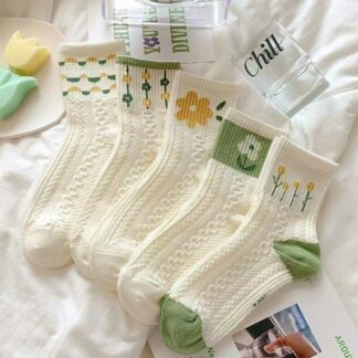 5 Pair Women Socks Japanese Flower Cartoon