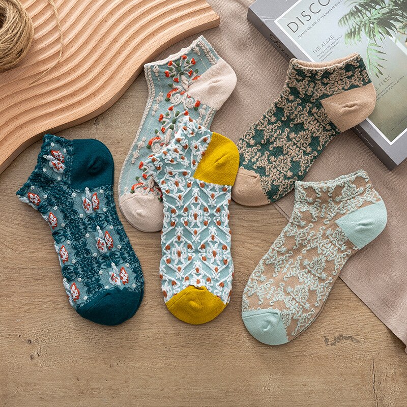 5 Pairs Set Flowers Socks - Image 3