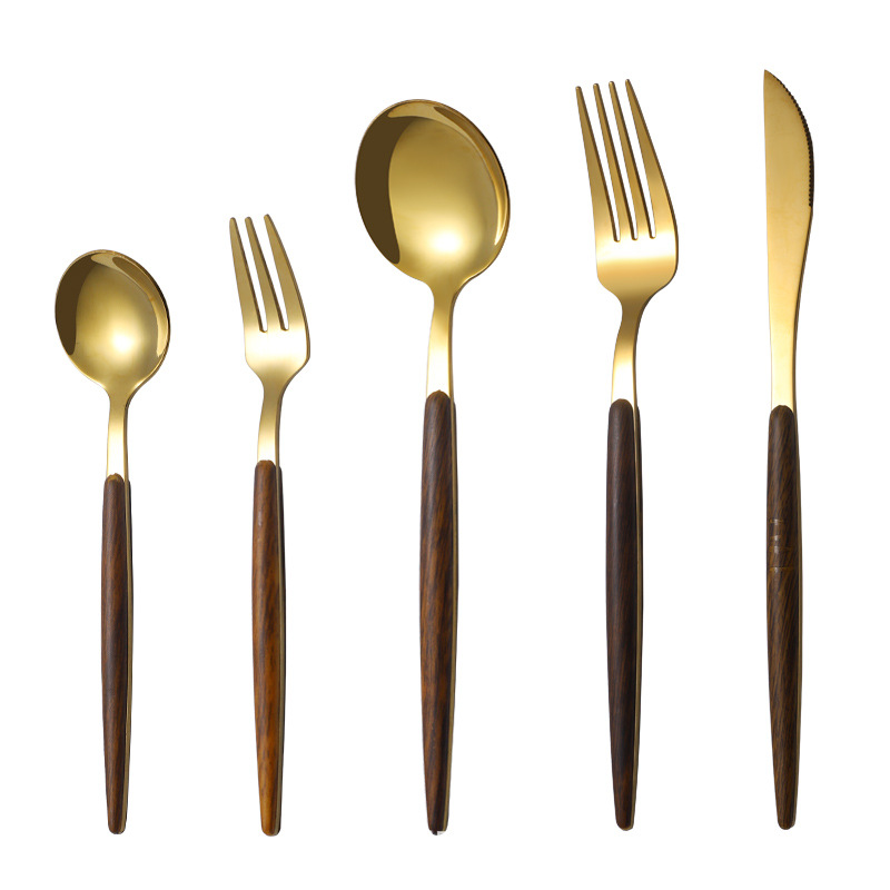 5 Pcs Stainless Steel Imitation Wooden Handle Cutlery Set - Image 2