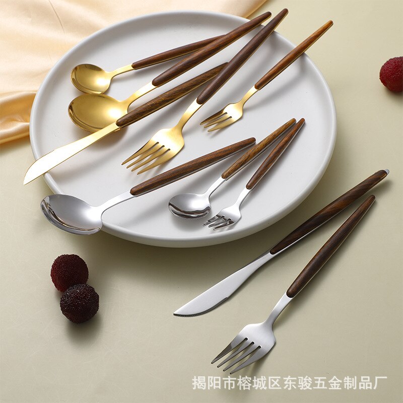 5 Pcs Stainless Steel Imitation Wooden Handle Cutlery Set - Image 3