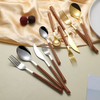 5 Pcs Stainless Steel Imitation Wooden Handle Cutlery Set