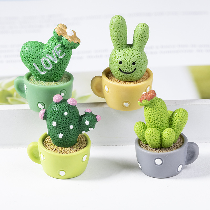 Cactus Mini Potted Miniatures Ornaments, 4Pcs