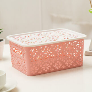 Plastic Organizer Box with Lid, Pink