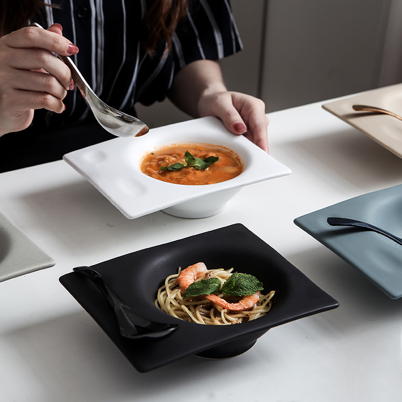 7 Inch Art Ceramic White Plate Bowl With Spoon - Image 2