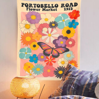 Retro Flower Market Tapestry Art Wall Decor