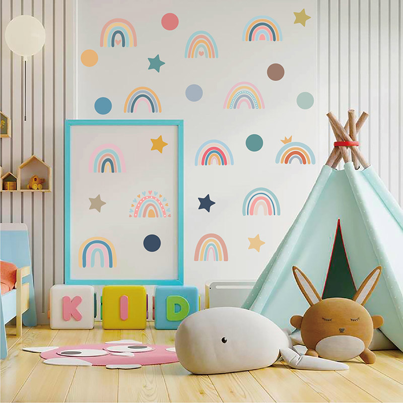 76pcs Rainbow Wall Stickers Decals Nursery Decor