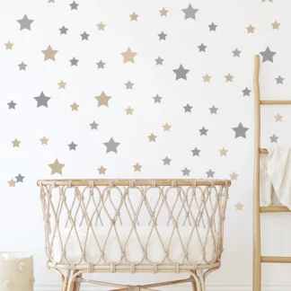80pcs Grey and Brown Stars BOHO Style Wall Stickers