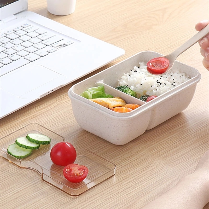 850ml Wheat Straw Lunch Box with Chopsticks Spoon - Image 2