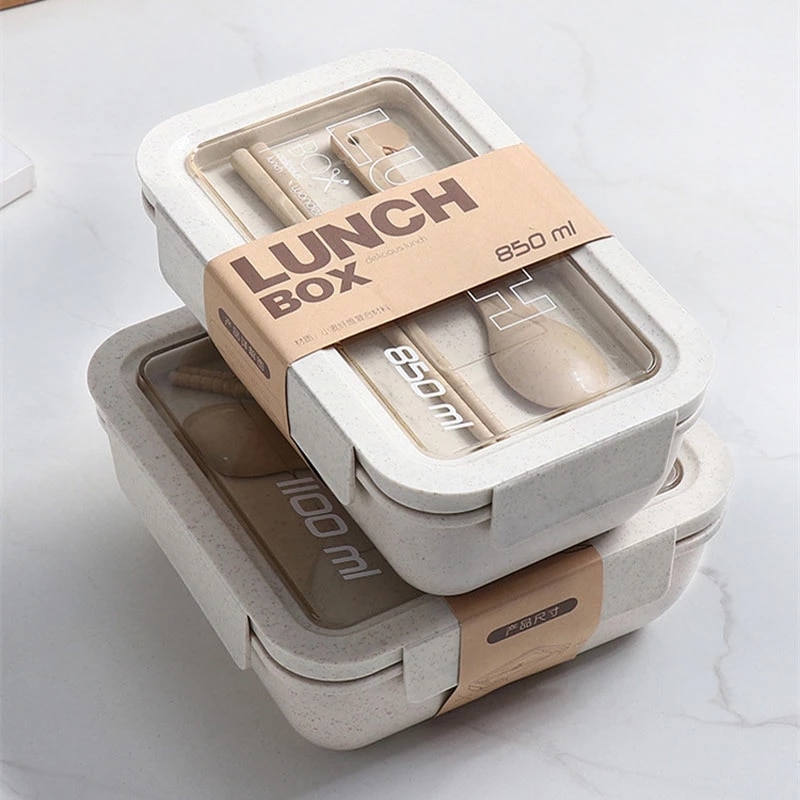 850ml Wheat Straw Lunch Box with Chopsticks Spoon - Image 3
